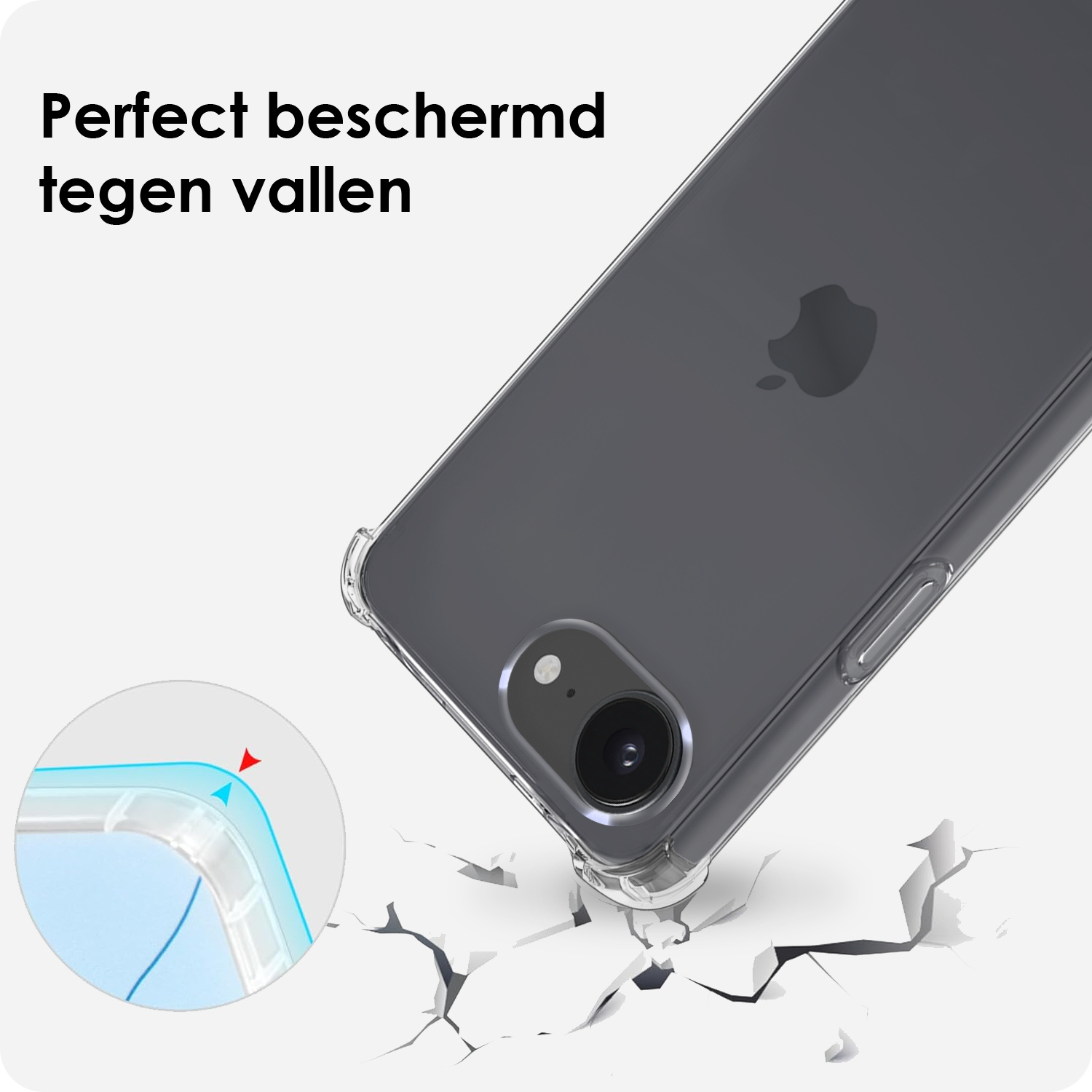 BASEY. BASEY. iPhone 16E Hoesje Transparant Shockproof Met Zwart Koord