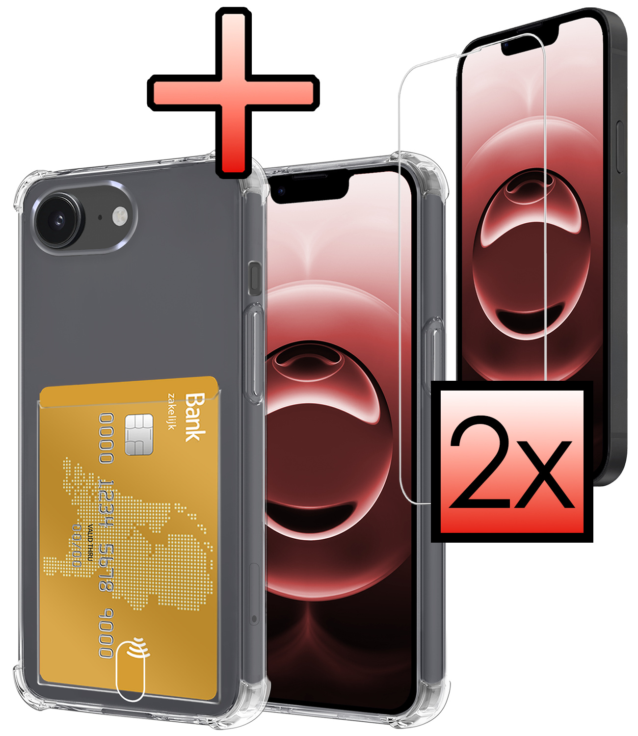 NoXx NoXx iPhone 16E Hoesje Pashouder Met 2x Screenprotector
