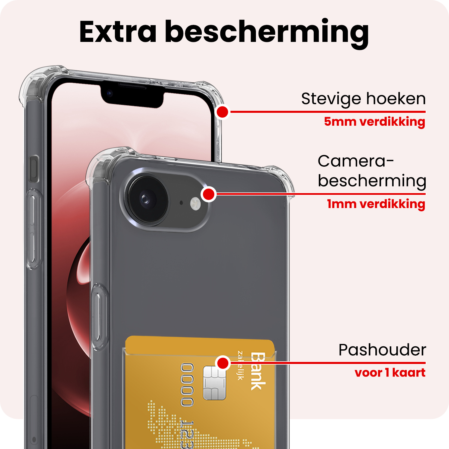 NoXx NoXx iPhone 16E Hoesje Pashouder Met 2x Screenprotector