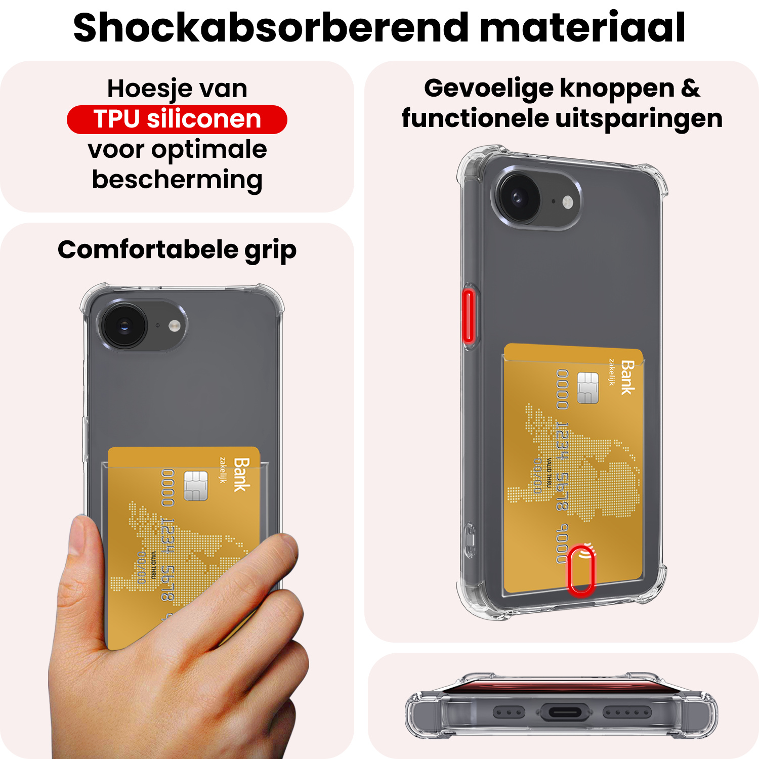 NoXx NoXx iPhone 16E Hoesje Pashouder Met 2x Screenprotector