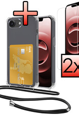 NoXx NoXx iPhone 16E Hoesje Pashouder met Koord Met 2x Screenprotector