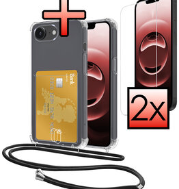 NoXx NoXx iPhone 16E Hoesje Pashouder met Koord Met 2x Screenprotector