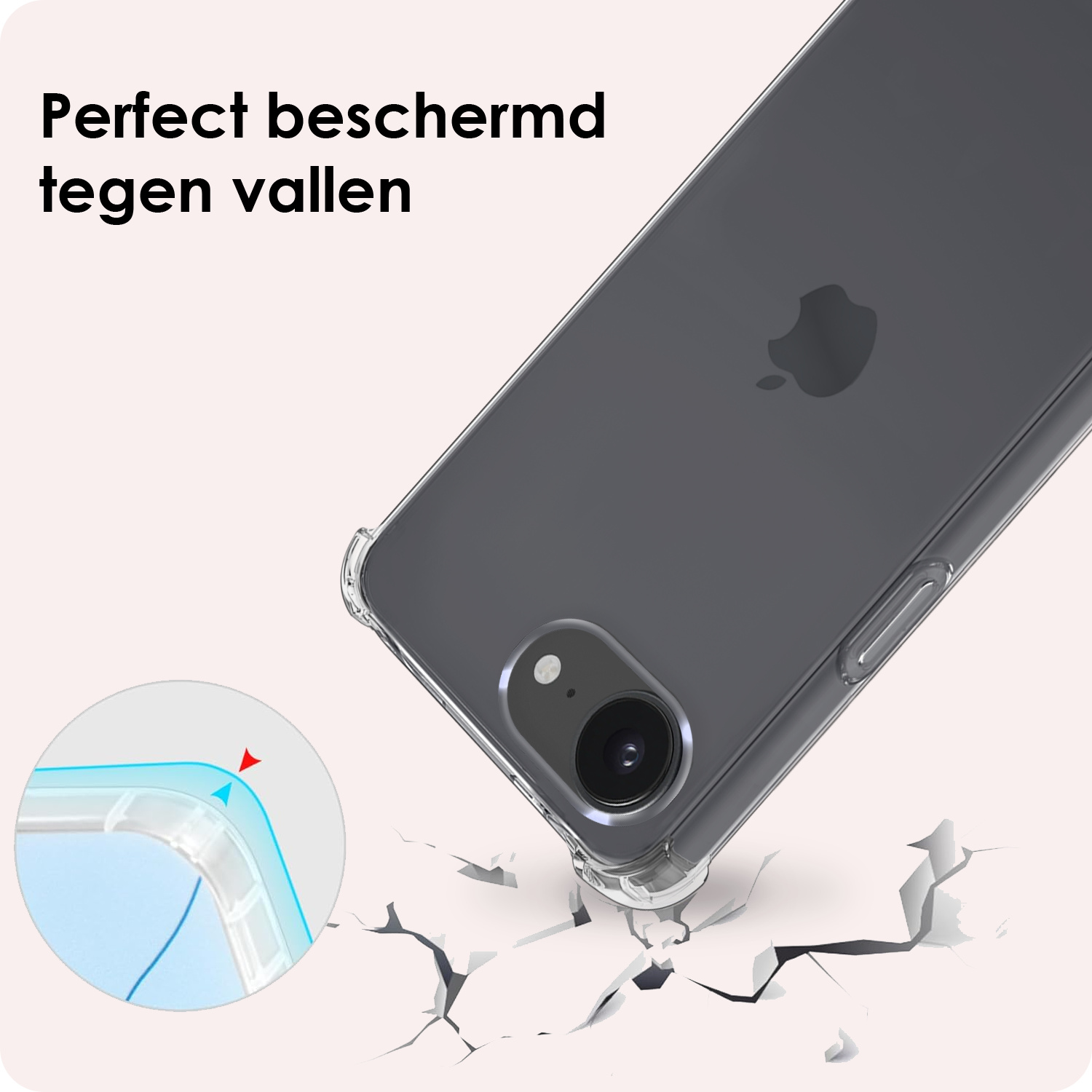 NoXx NoXx iPhone 16E Hoesje Transparant Shockproof Met Zwart Koord