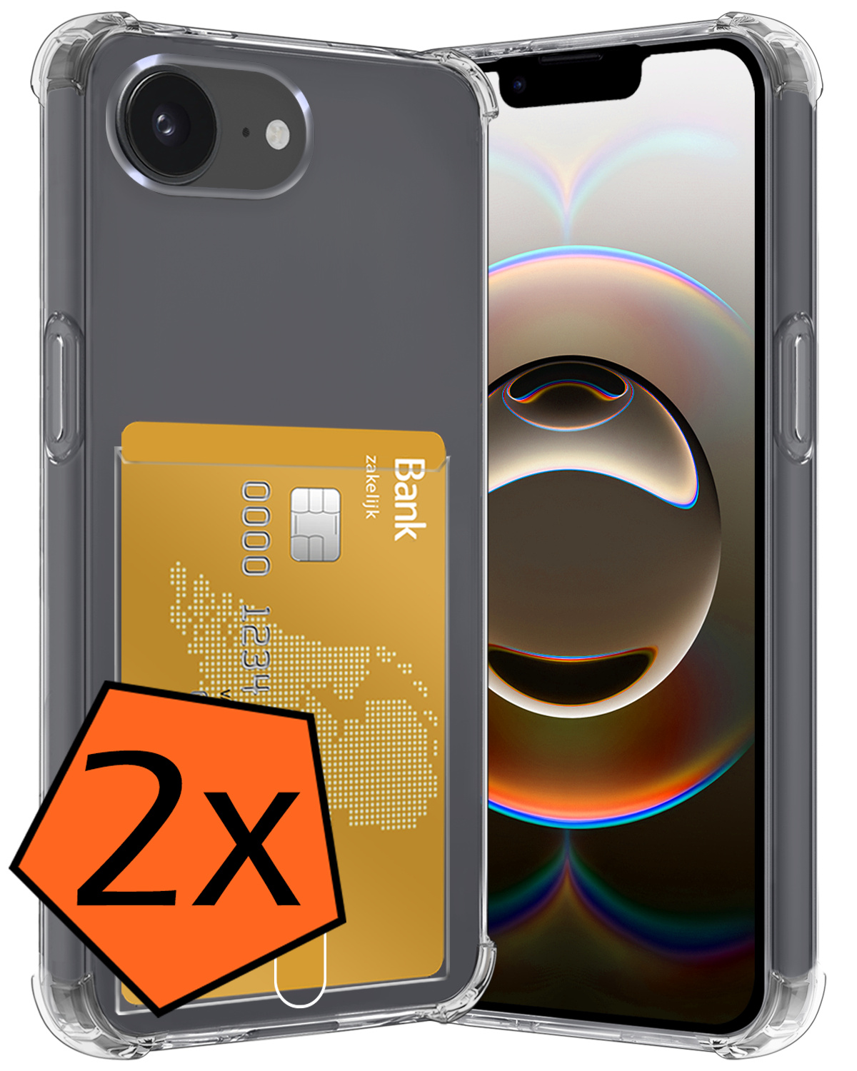Nomfy Nomfy iPhone 16E Hoesje Pashouder - 2 PACK