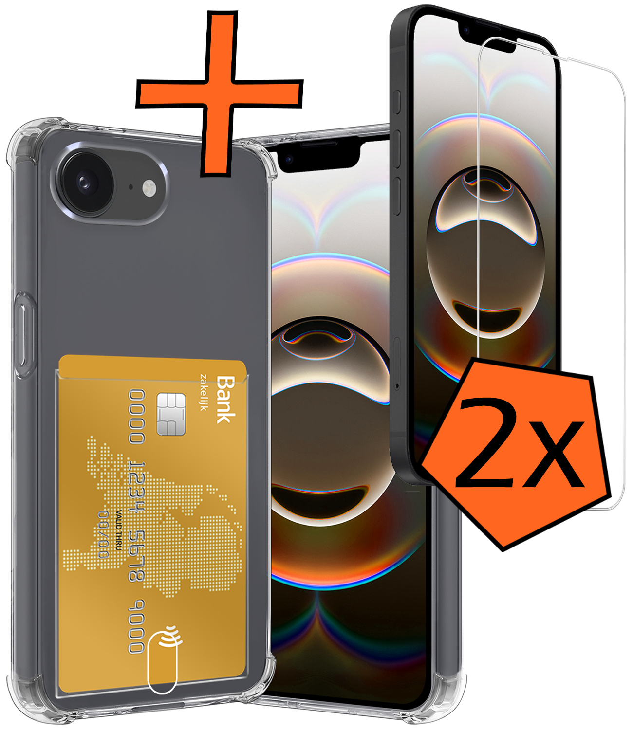 Nomfy Nomfy iPhone 16E Hoesje Pashouder Met 2x Screenprotector