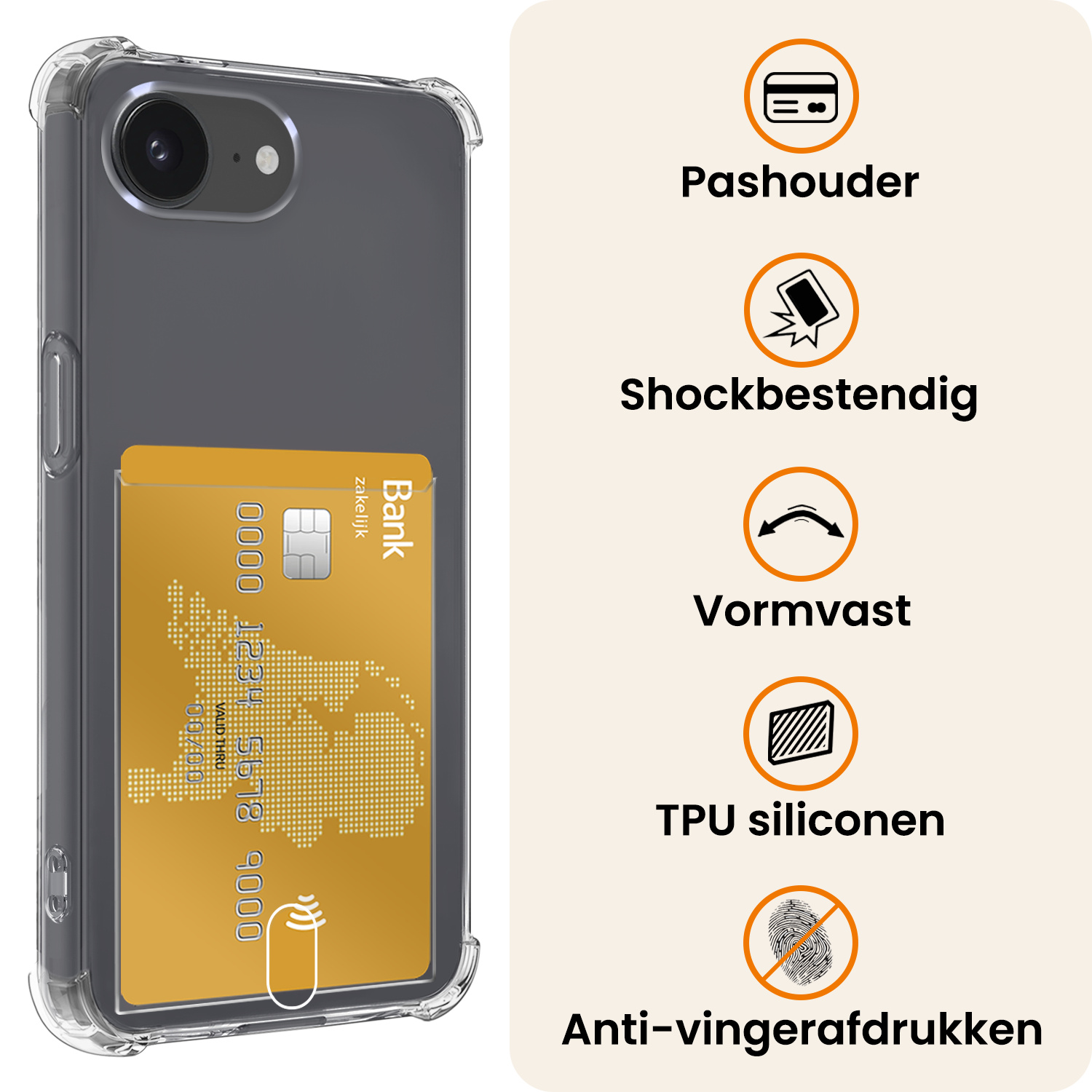 Nomfy Nomfy iPhone 16E Hoesje Pashouder Met 2x Screenprotector