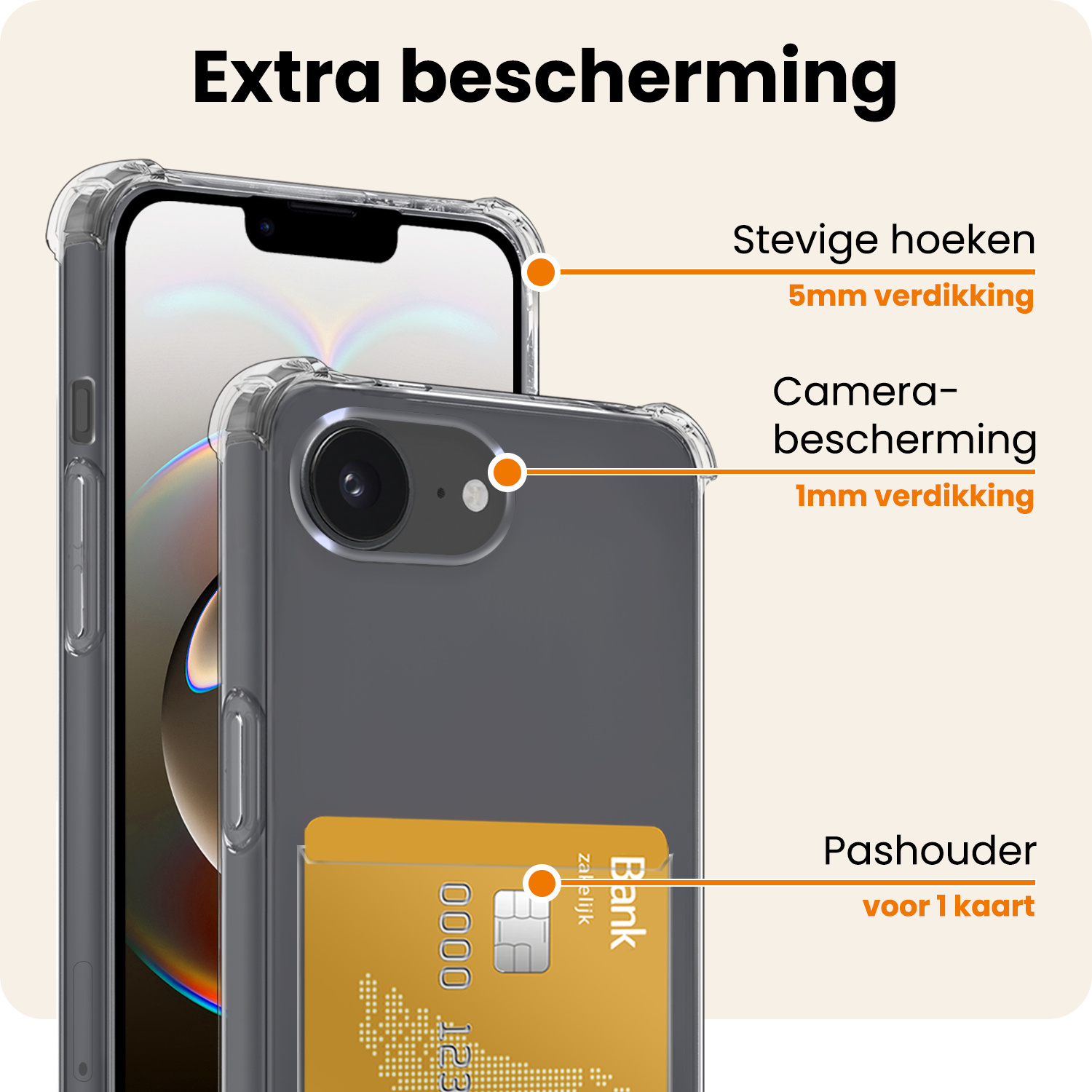 Nomfy Nomfy iPhone 16E Hoesje Pashouder Met 2x Screenprotector