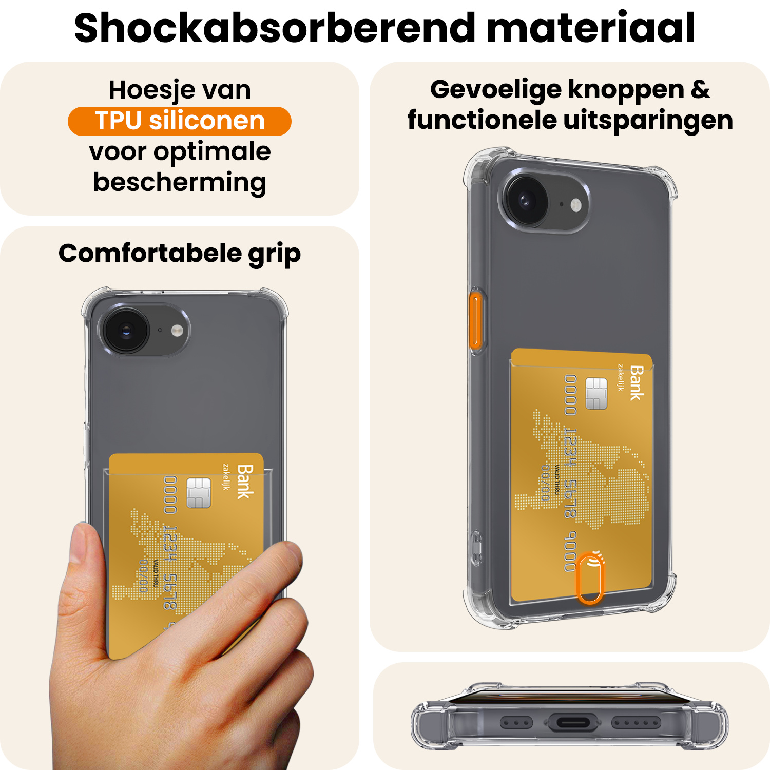 Nomfy Nomfy iPhone 16E Hoesje Pashouder Met 2x Screenprotector