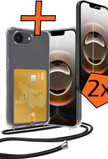 Nomfy Nomfy iPhone 16E Hoesje Pashouder met Koord Met 2x Screenprotector