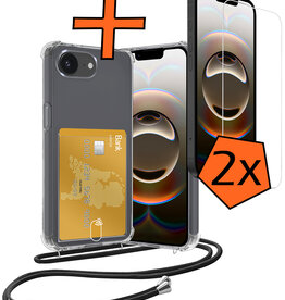 Nomfy Nomfy iPhone 16E Hoesje Pashouder met Koord Met 2x Screenprotector