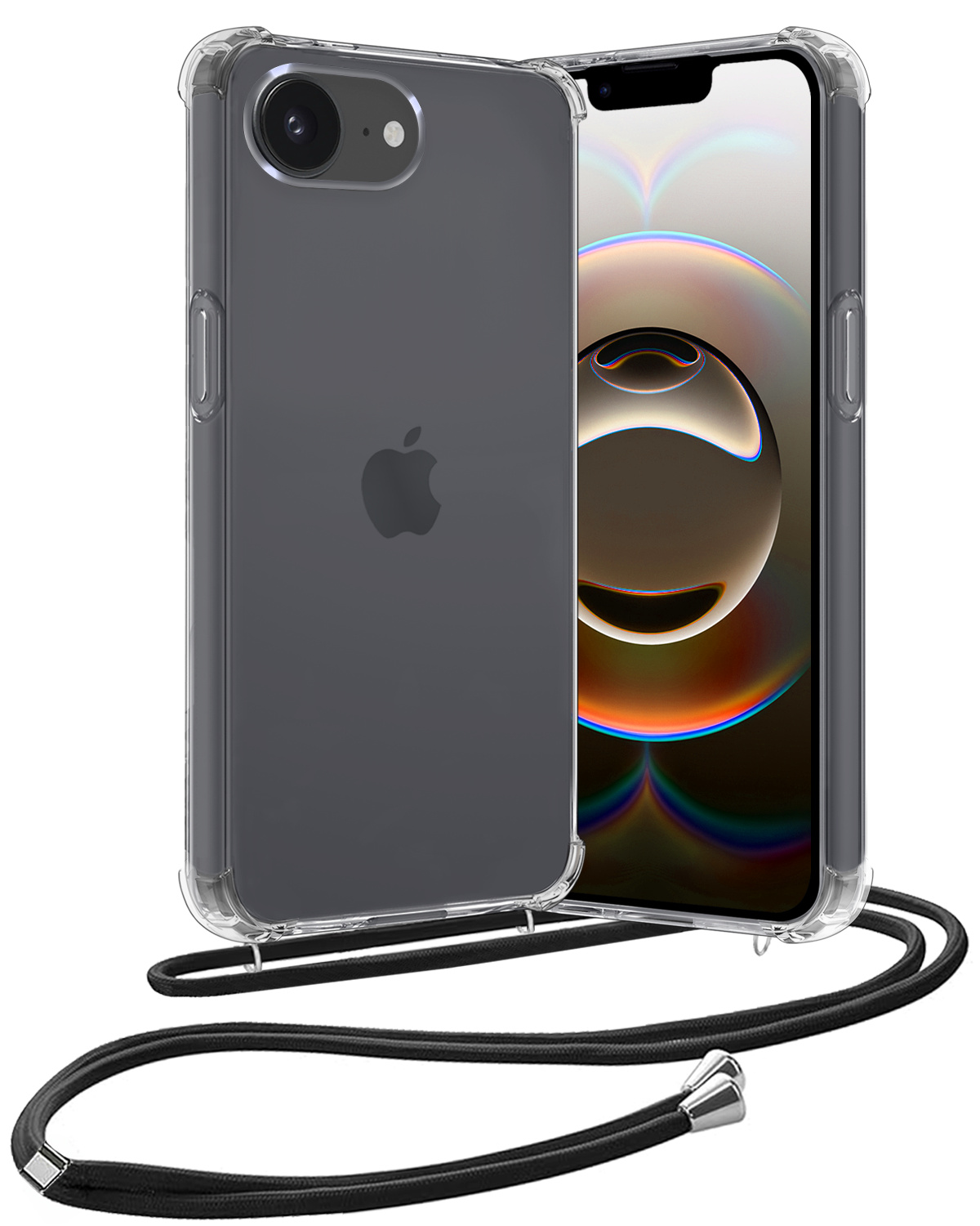 Nomfy Nomfy iPhone 16E Hoesje Transparant Shockproof Met Zwart Koord