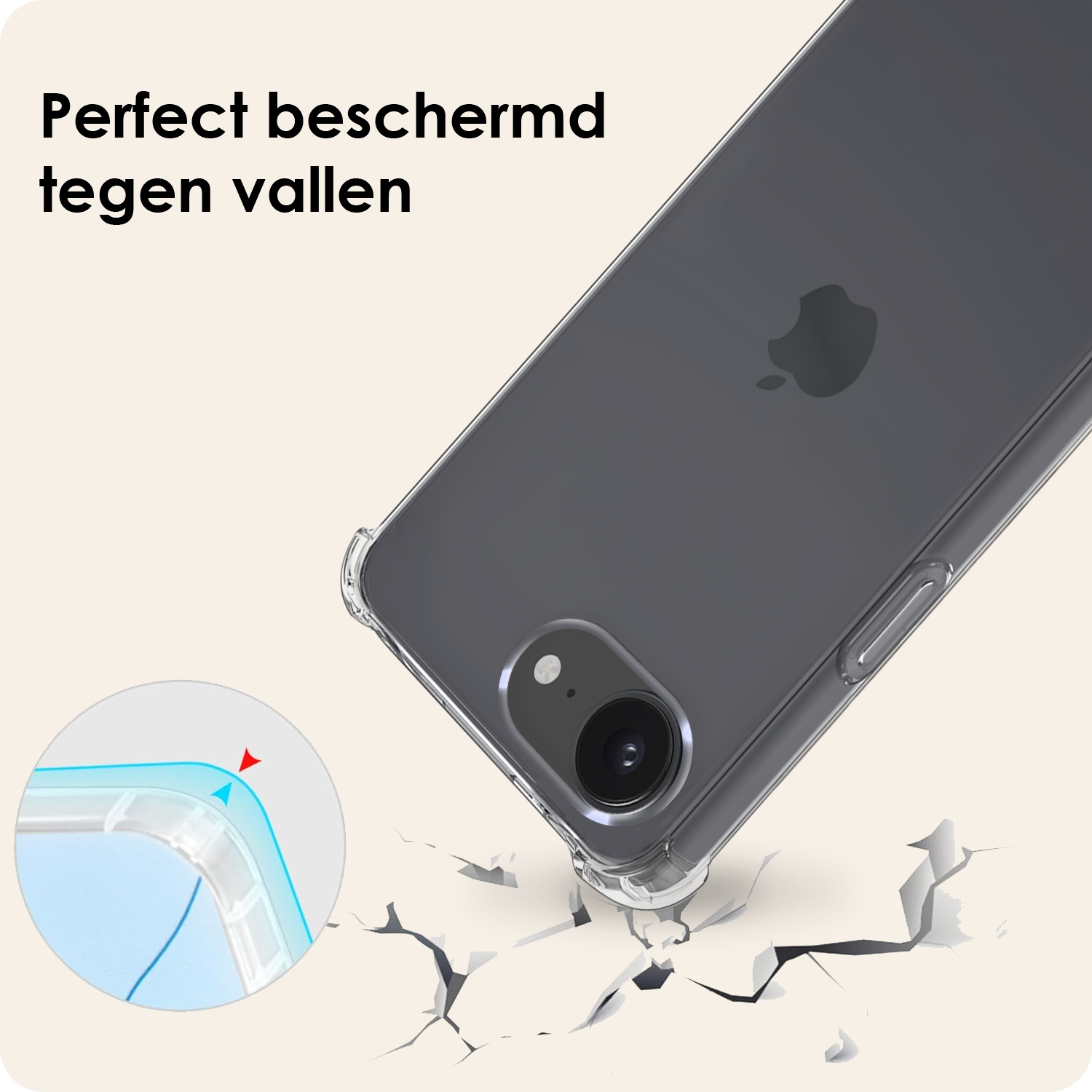 Nomfy Nomfy iPhone 16E Hoesje Transparant Shockproof Met Zwart Koord