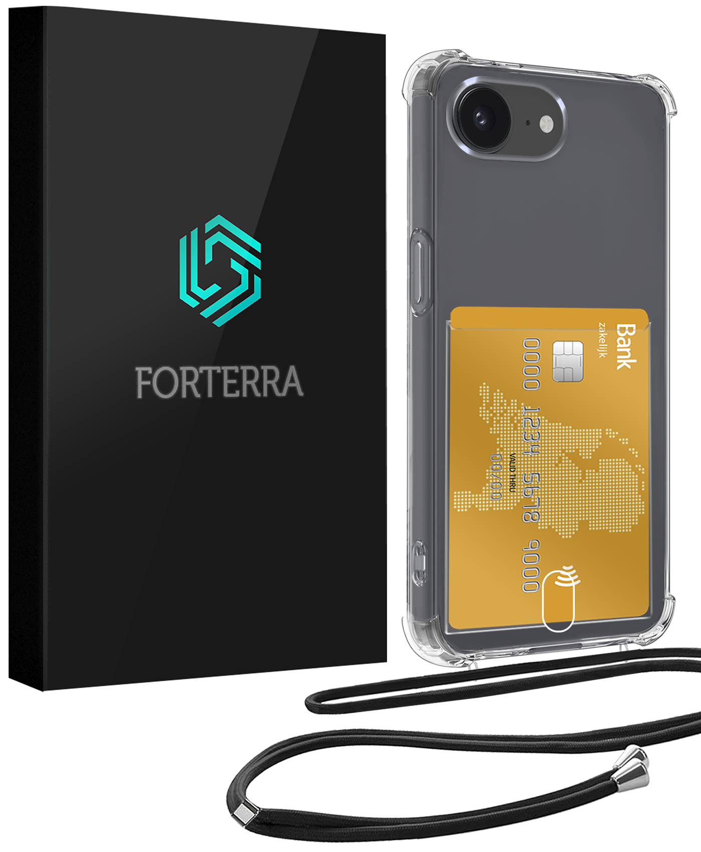 Forterra Forterra iPhone 16E Hoesje Pashouder met Koord