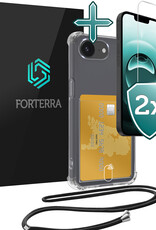 Forterra Forterra iPhone 16E Hoesje Pashouder met Koord Met 2x Screenprotector