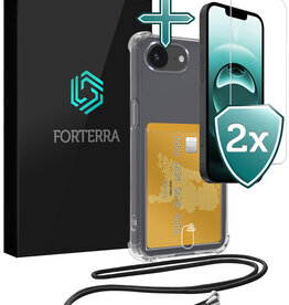 Forterra Forterra iPhone 16E Hoesje Pashouder met Koord Met 2x Screenprotector