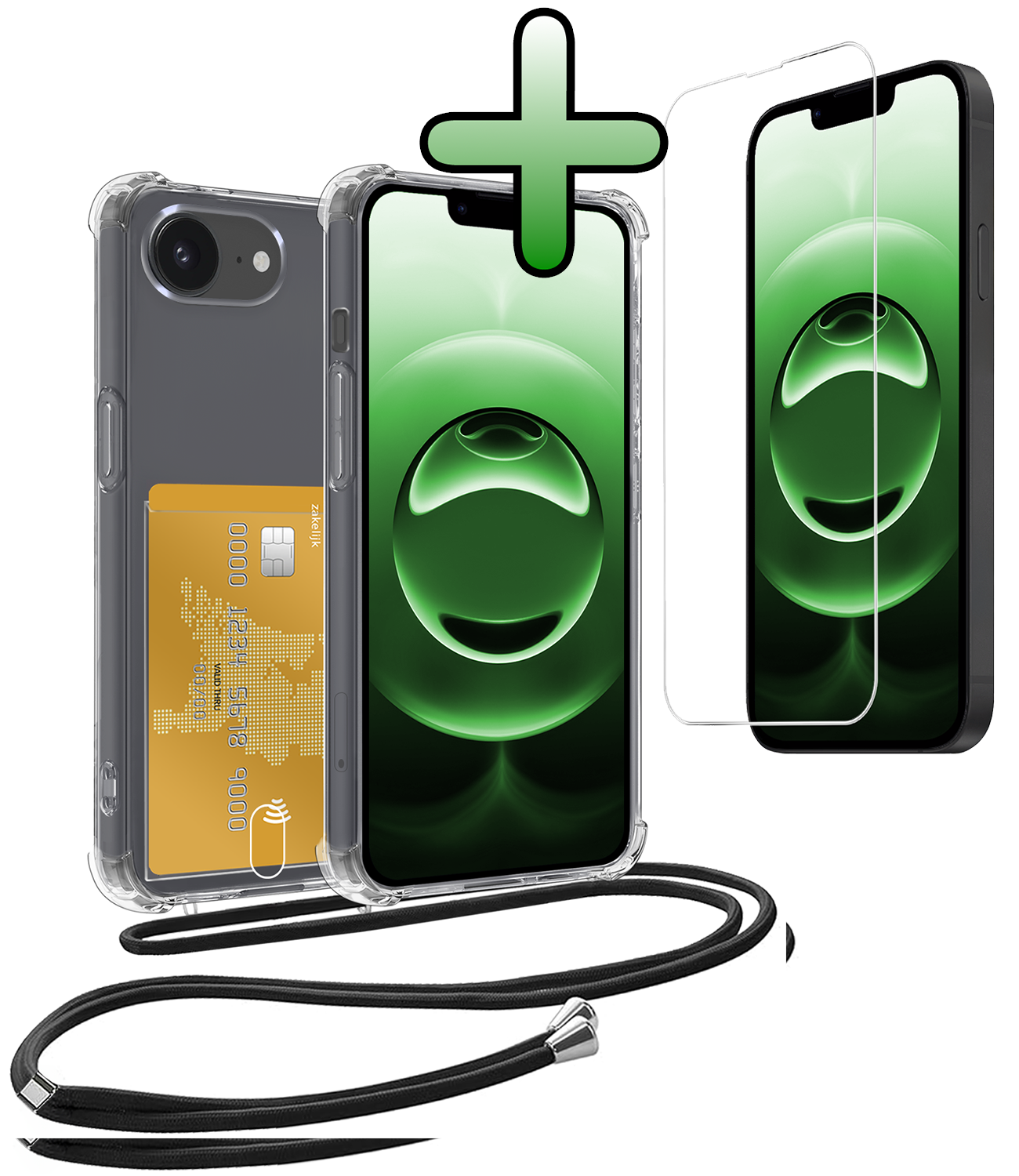 BASEY. BASEY. iPhone 16E Hoesje Pashouder met Koord Met Screenprotector