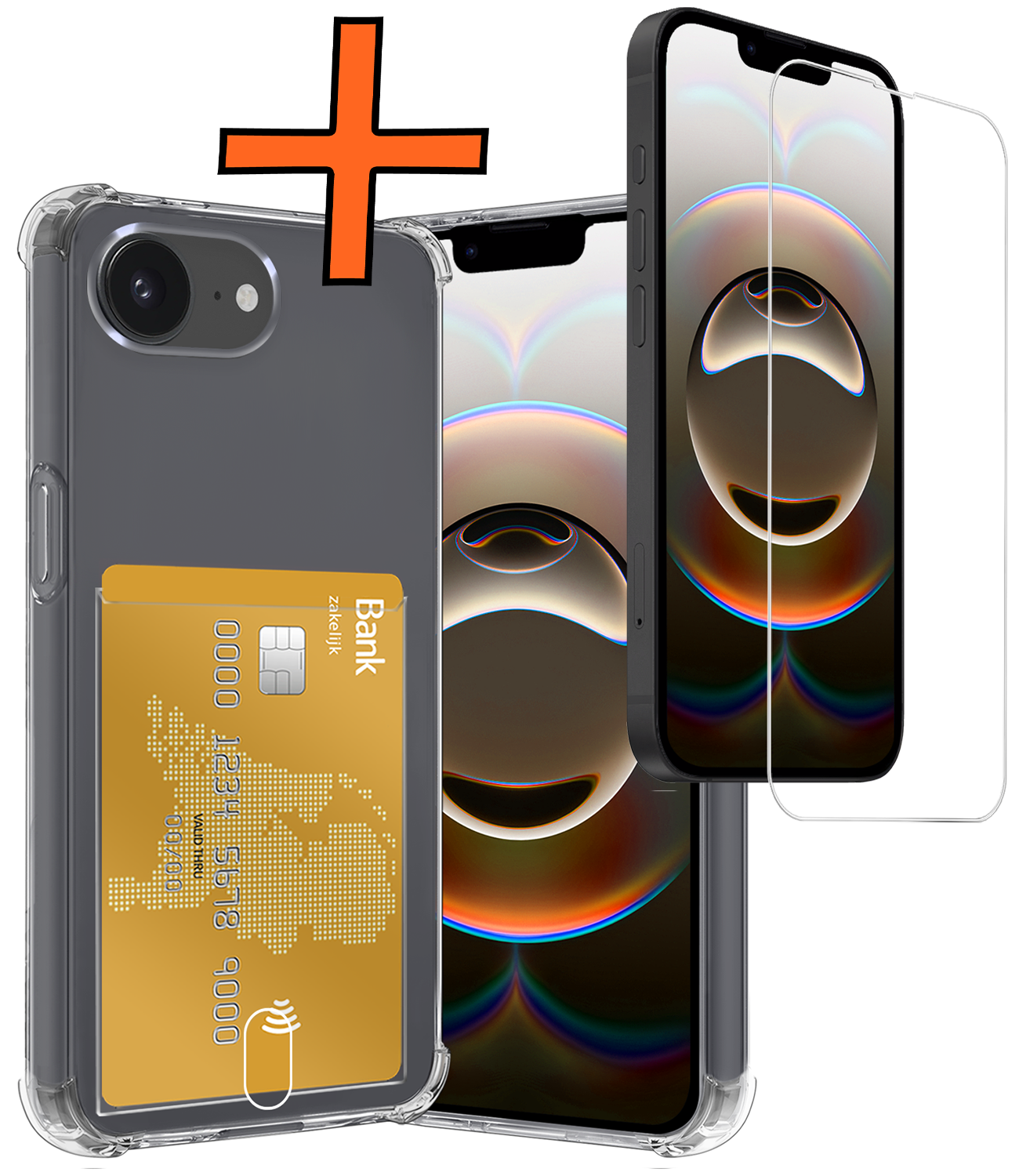 Nomfy Nomfy iPhone 16E Hoesje Pashouder Met Screenprotector