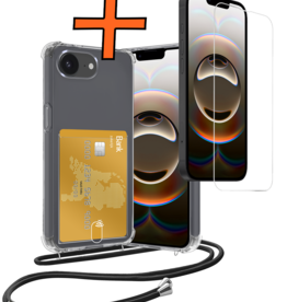 Nomfy Nomfy iPhone 16E Hoesje Pashouder met Koord Met Screenprotector