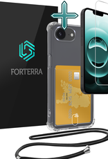 Forterra Forterra iPhone 16E Hoesje Pashouder met Koord Met Screenprotector