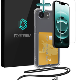 Forterra Forterra iPhone 16E Hoesje Pashouder met Koord Met Screenprotector