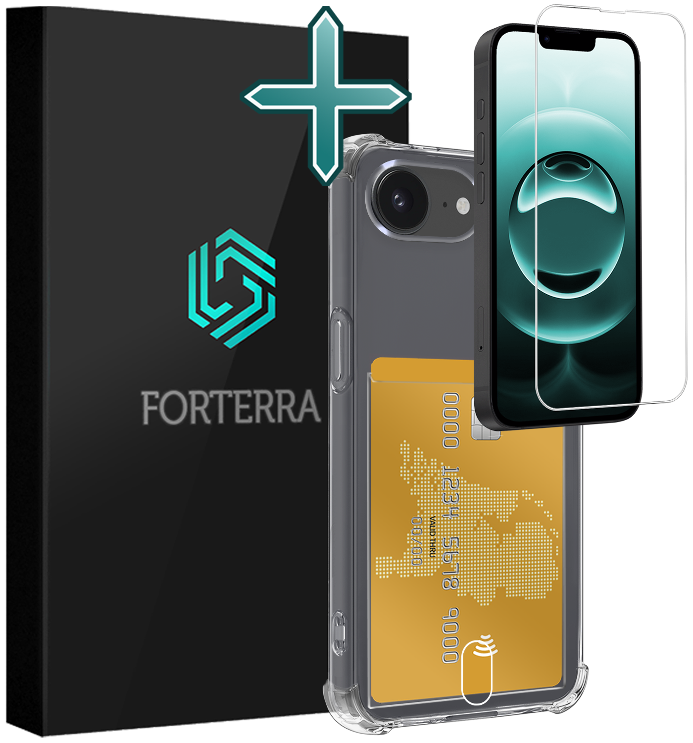 Forterra Forterra iPhone 16E Hoesje Pashouder Met Screenprotector
