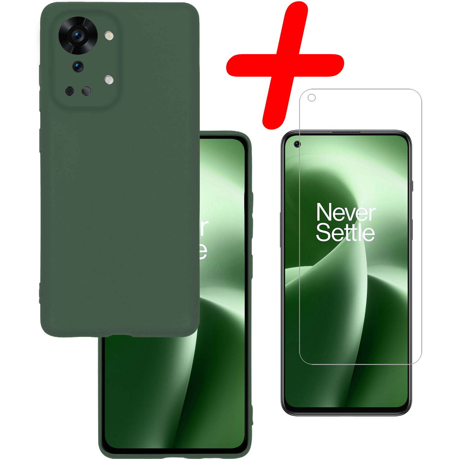 BASEY. BASEY. OnePlus Nord 2T Hoesje Siliconen Met Screenprotector - Donkergroen