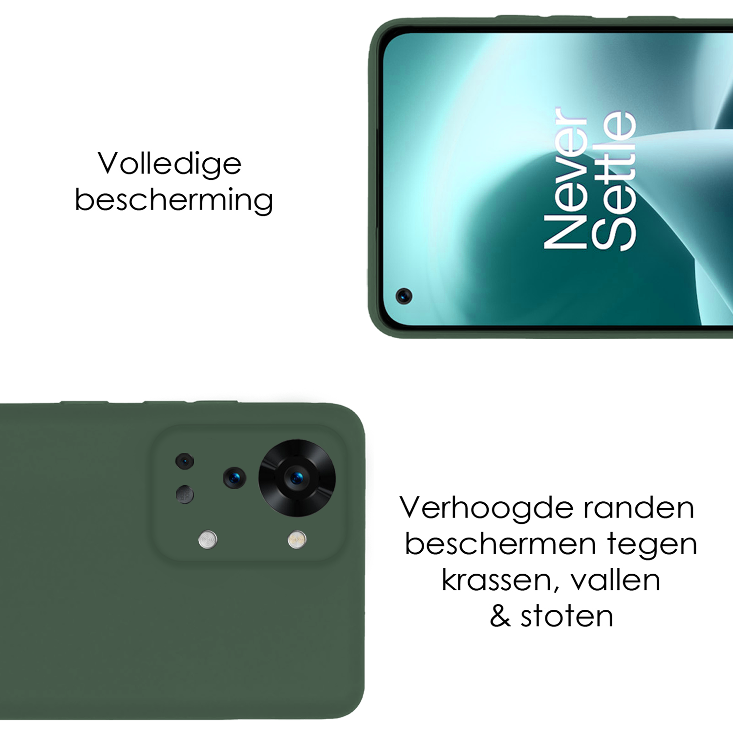 NoXx NoXx OnePlus Nord 2T Hoesje Siliconen Met Screenprotector - Donkergroen