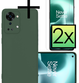 NoXx NoXx OnePlus Nord 2T Hoesje Siliconen Met 2x Screenprotector - Donkergroen