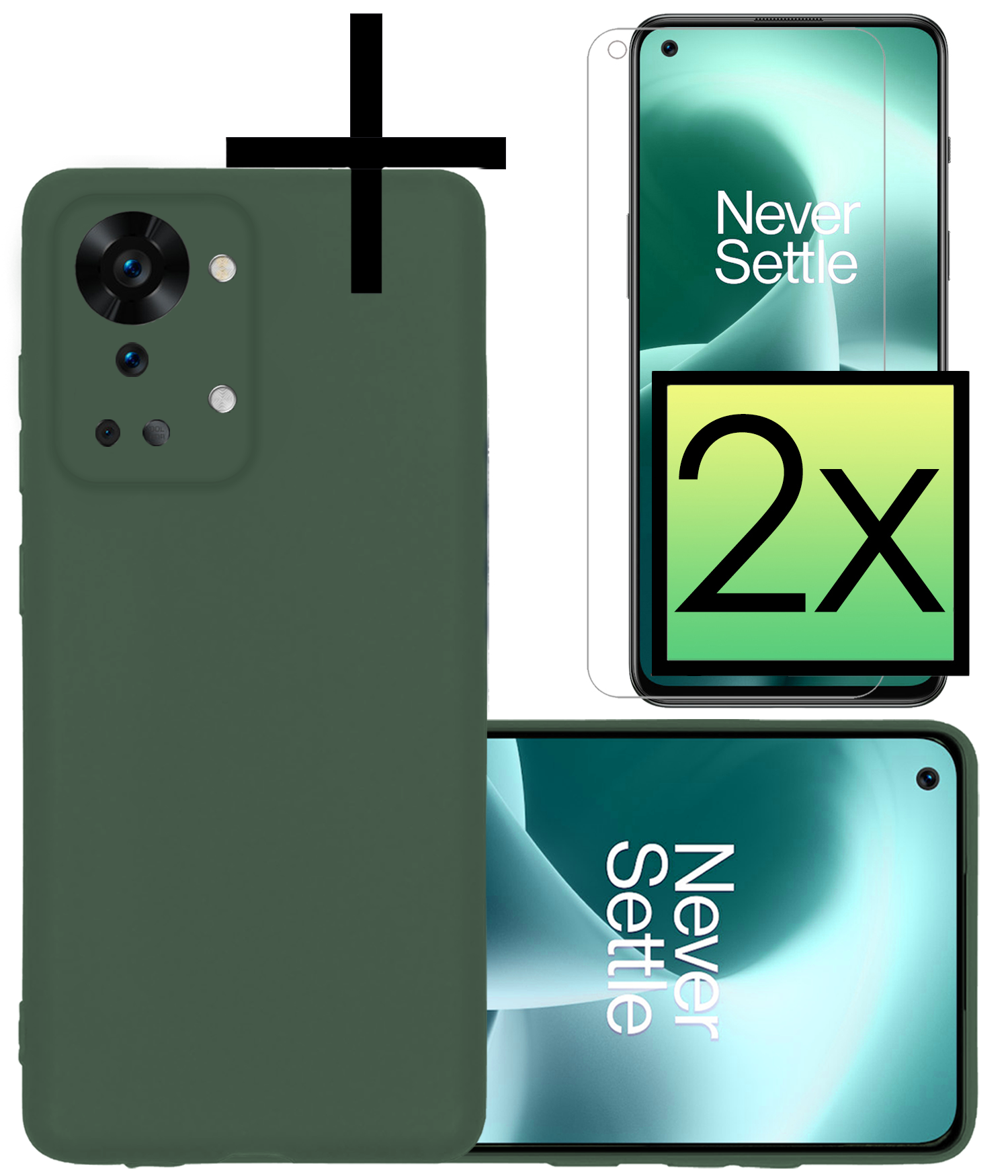 NoXx NoXx OnePlus Nord 2T Hoesje Siliconen Met 2x Screenprotector - Donkergroen