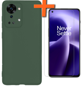 Nomfy Nomfy OnePlus Nord 2T Hoesje Siliconen Met Screenprotector - Donkergroen