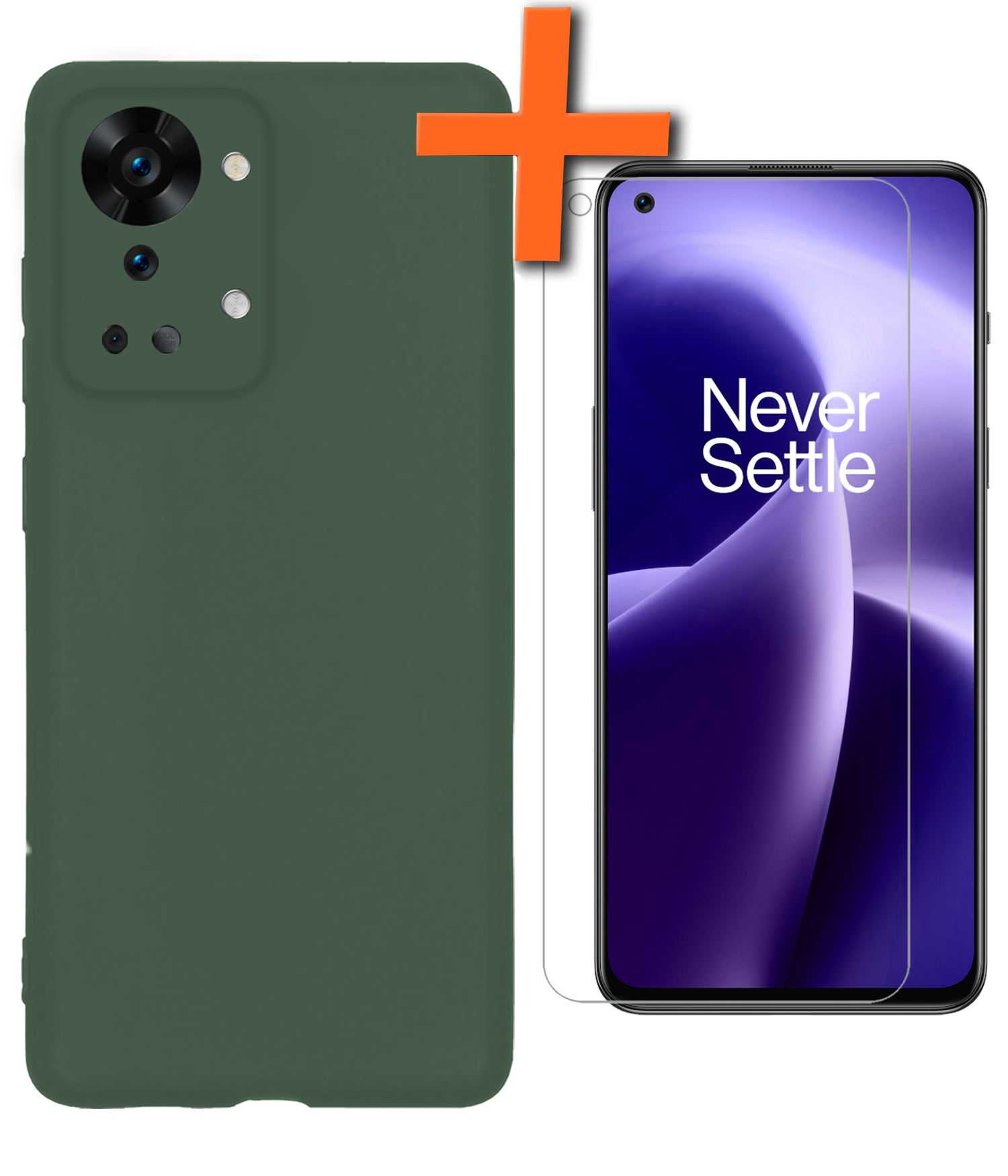 Nomfy Nomfy OnePlus Nord 2T Hoesje Siliconen Met Screenprotector - Donkergroen
