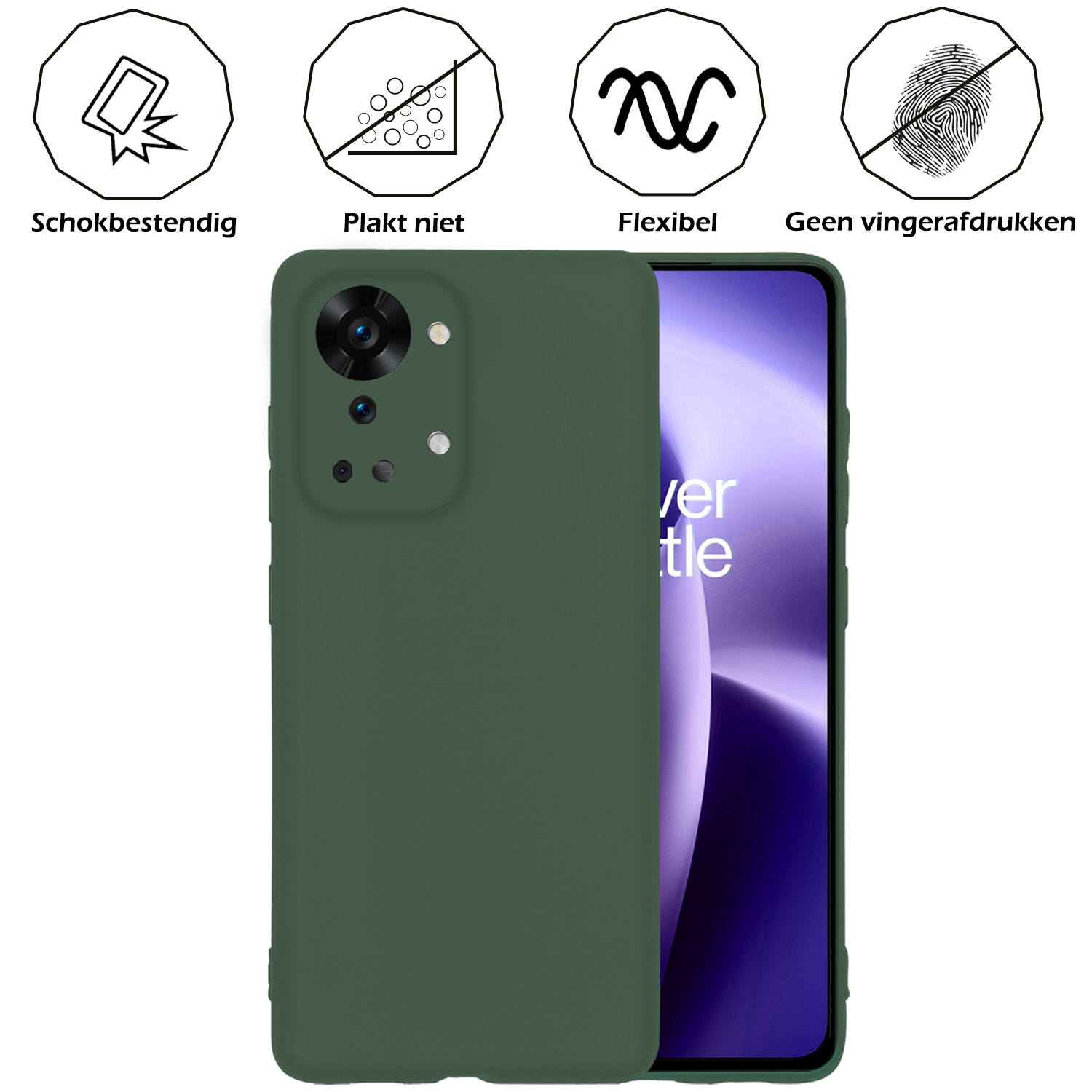 Nomfy Nomfy OnePlus Nord 2T Hoesje Siliconen Met Screenprotector - Donkergroen