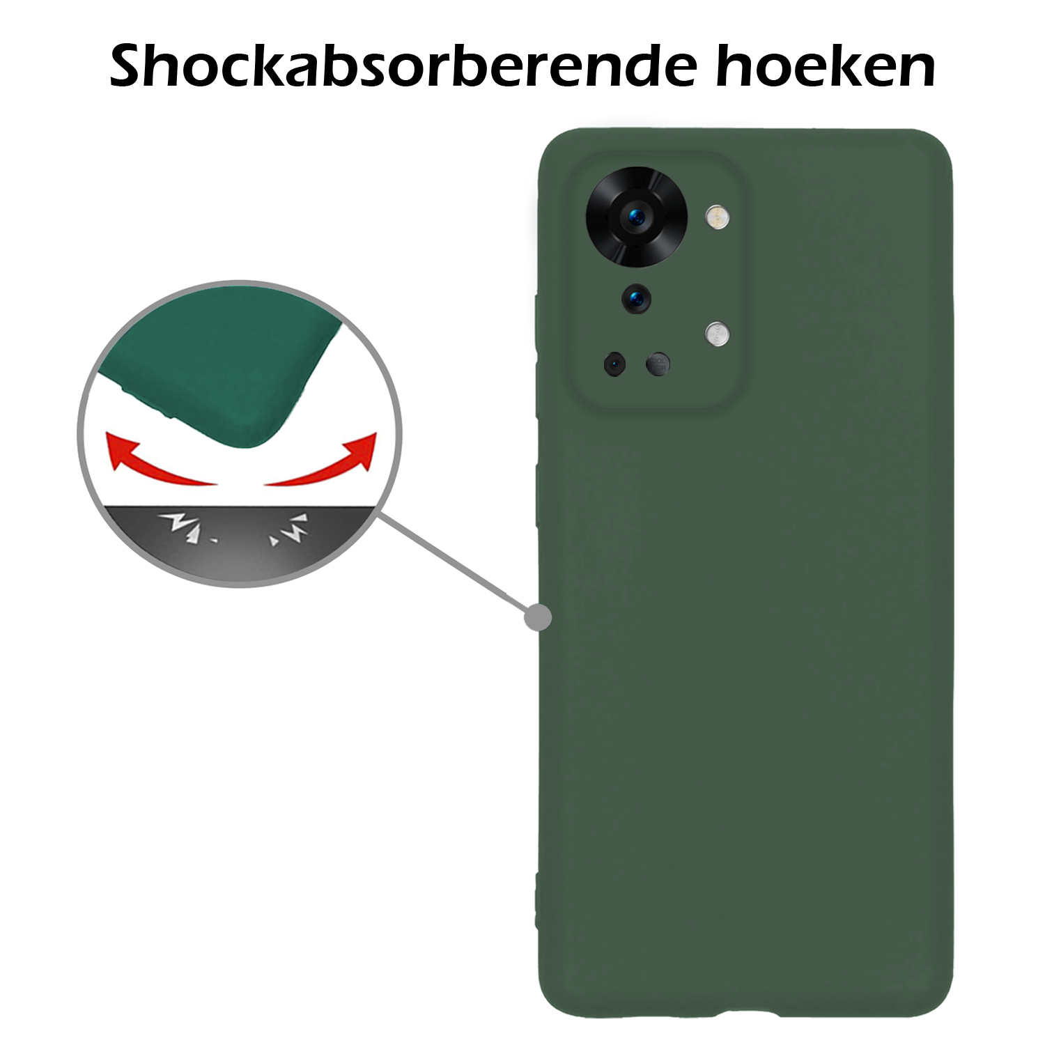 Nomfy Nomfy OnePlus Nord 2T Hoesje Siliconen Met Screenprotector - Donkergroen