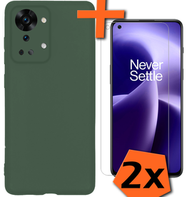 Nomfy Nomfy OnePlus Nord 2T Hoesje Siliconen Met 2x Screenprotector - Donkergroen