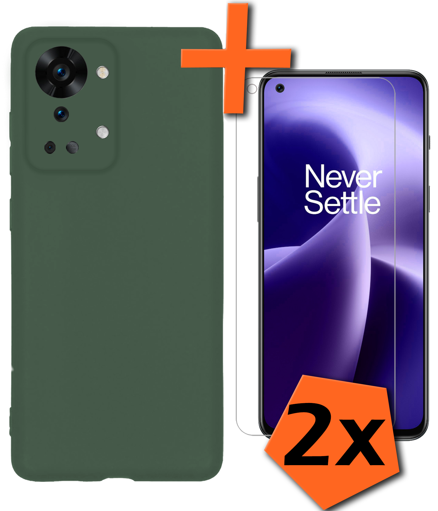 Nomfy Nomfy OnePlus Nord 2T Hoesje Siliconen Met 2x Screenprotector - Donkergroen