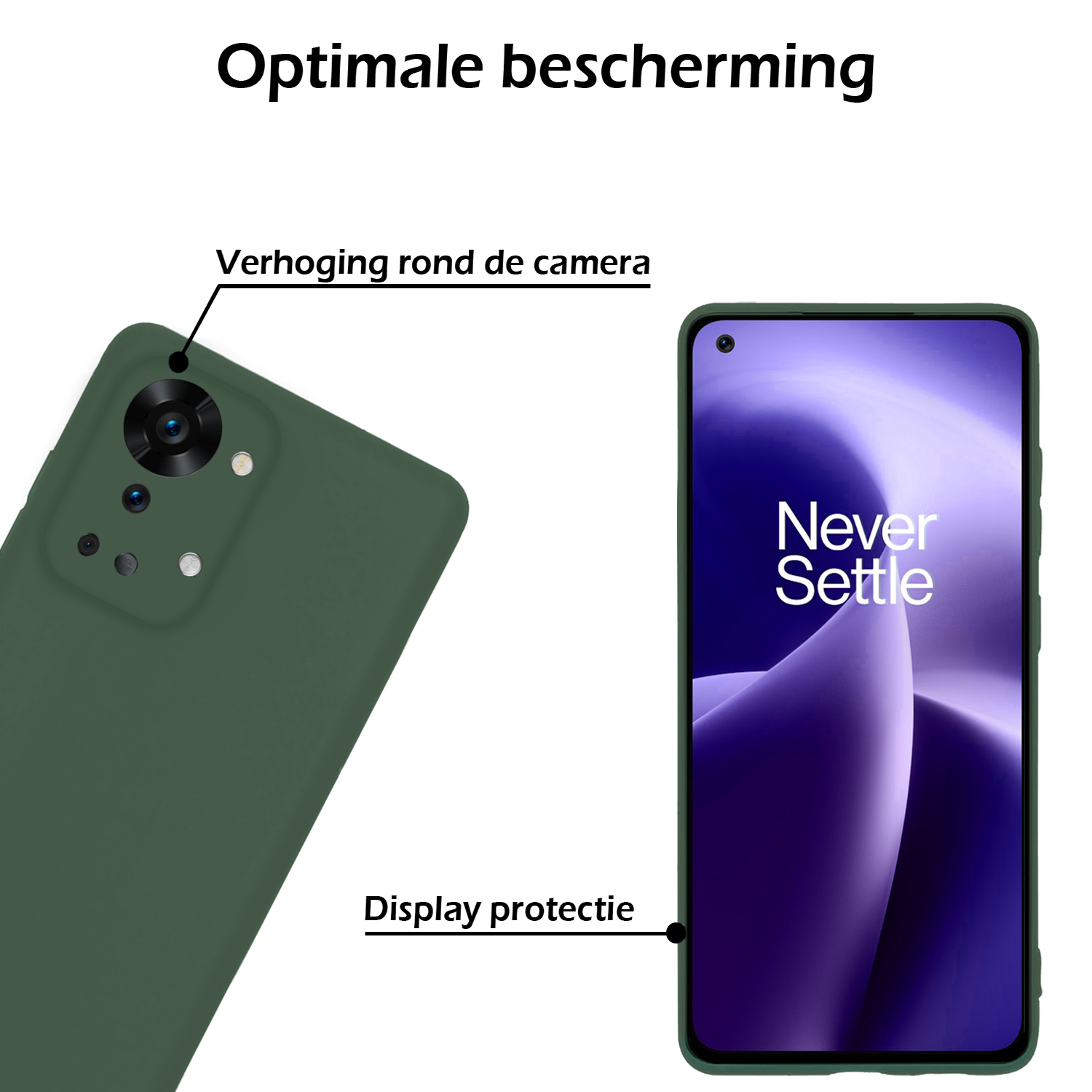 Nomfy Nomfy OnePlus Nord 2T Hoesje Siliconen Met 2x Screenprotector - Donkergroen