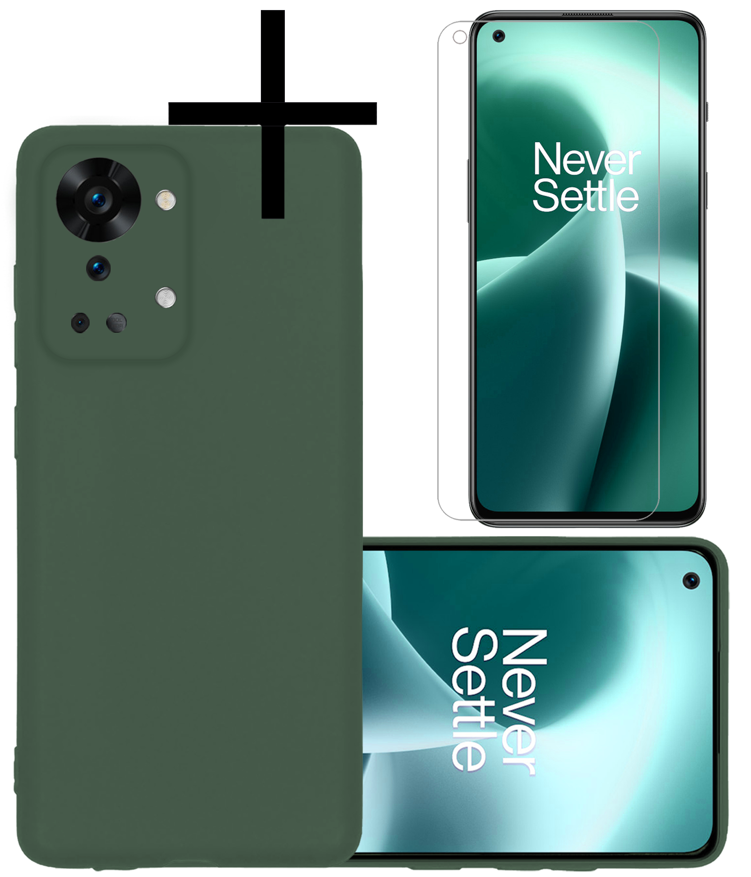 NoXx NoXx OnePlus Nord 2T Hoesje Siliconen Met Screenprotector - Donkergroen