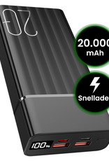 BASEY. BASEY. Powerbank 20000 mAh - USB C & USB A - Snellader 22.5W - Inclusief Laadkabel - LED Display - Noodpakket Power Delivery - Zwart
