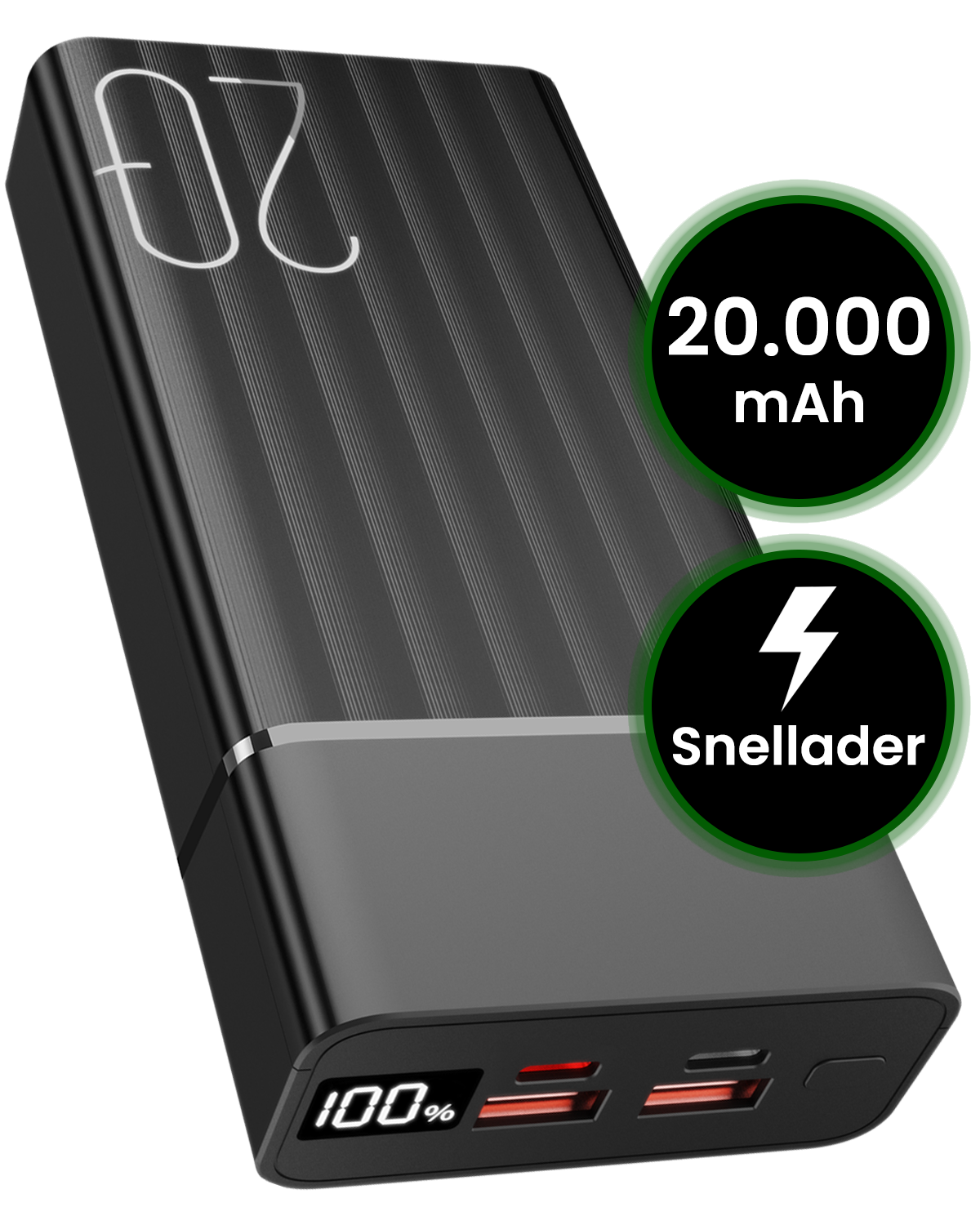 BASEY. BASEY. Powerbank 20000 mAh - USB C & USB A - Snellader 22.5W - Inclusief Laadkabel - LED Display - Noodpakket Power Delivery - Zwart
