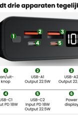 BASEY. BASEY. Powerbank 20000 mAh - USB C & USB A - Snellader 22.5W - Inclusief 60W Laadkabel 1,5m - LED Display - Noodpakket Power Delivery - Zwart