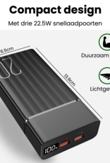 BASEY. BASEY. Powerbank 20000 mAh - USB C & USB A - Snellader 22.5W - Inclusief 60W Laadkabel 1,5m - LED Display - Noodpakket Power Delivery - Zwart