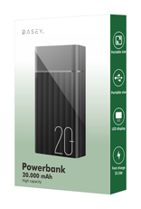 BASEY. BASEY. Powerbank 20000 mAh - USB C & USB A - Snellader 22.5W - Inclusief 60W Laadkabel 1,5m - LED Display - Noodpakket Power Delivery - Zwart