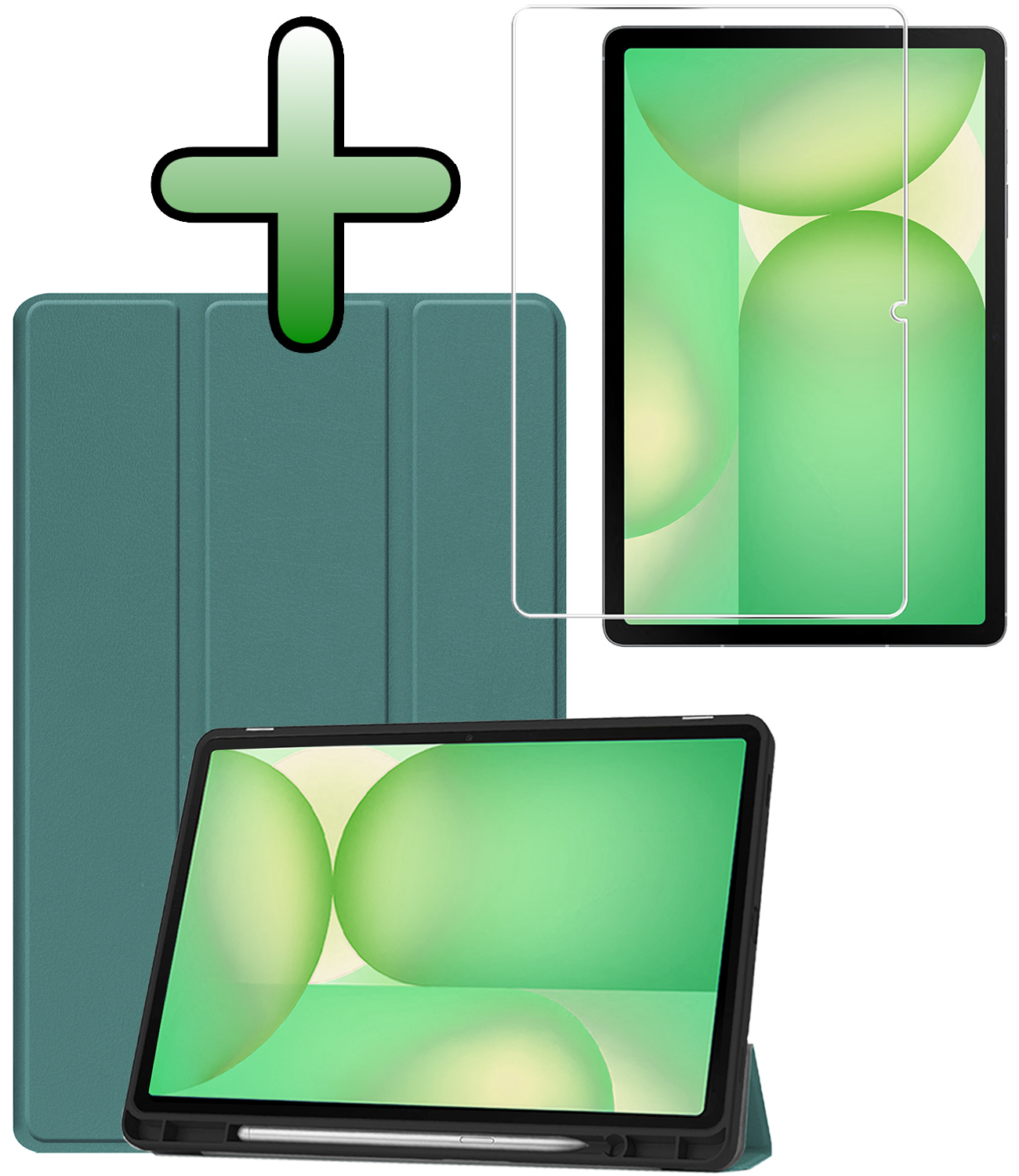 BASEY. BASEY. Samsung Galaxy Tab S10 FE Hoesje Met Uitsparing S Pen Met Screenprotector - Donkergroen