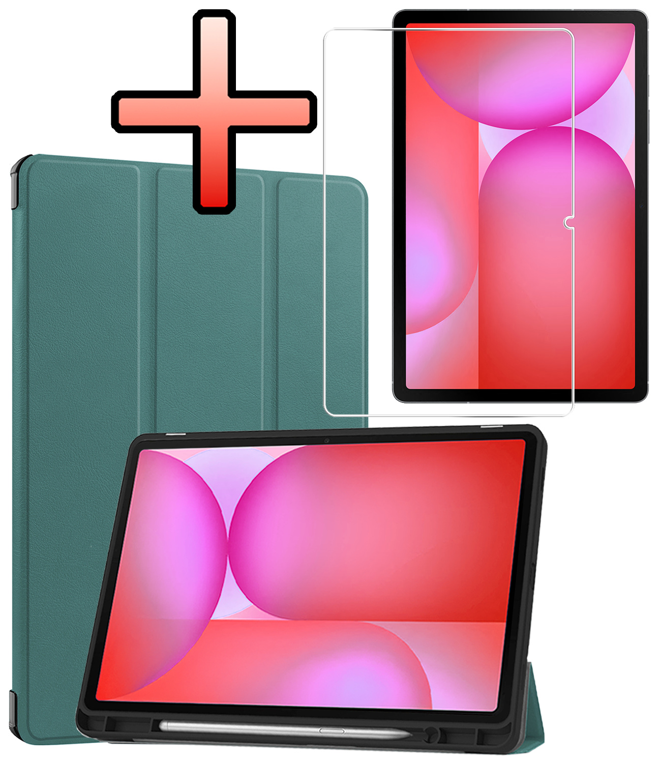 NoXx NoXx Samsung Galaxy Tab S10 FE Hoesje Met Uitsparing S Pen Met Screenprotector - Donkergroen