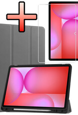 NoXx NoXx Samsung Galaxy Tab S10 FE Hoesje Met Uitsparing S Pen Met Screenprotector - Grijs