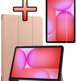 NoXx NoXx Samsung Galaxy Tab S10 FE Hoesje Met Uitsparing S Pen Met Screenprotector - Rose Goud
