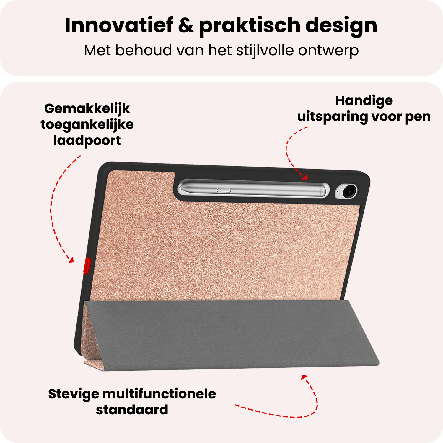 NoXx NoXx Samsung Galaxy Tab S10 FE Hoesje Met Uitsparing S Pen Met Screenprotector - Rose Goud