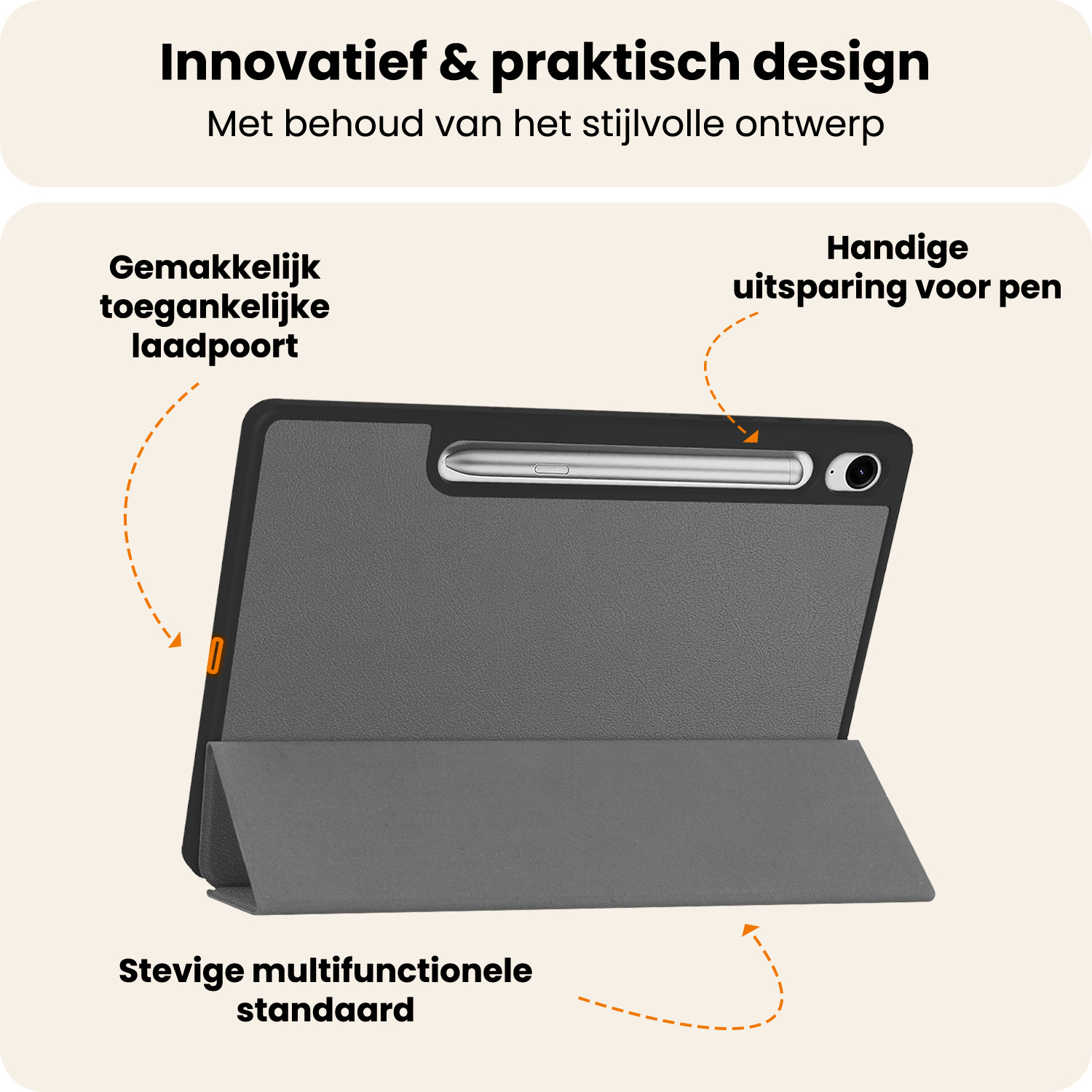 Nomfy Nomfy Samsung Galaxy Tab S10 FE Hoesje Met Uitsparing S Pen Met Screenprotector - Grijs