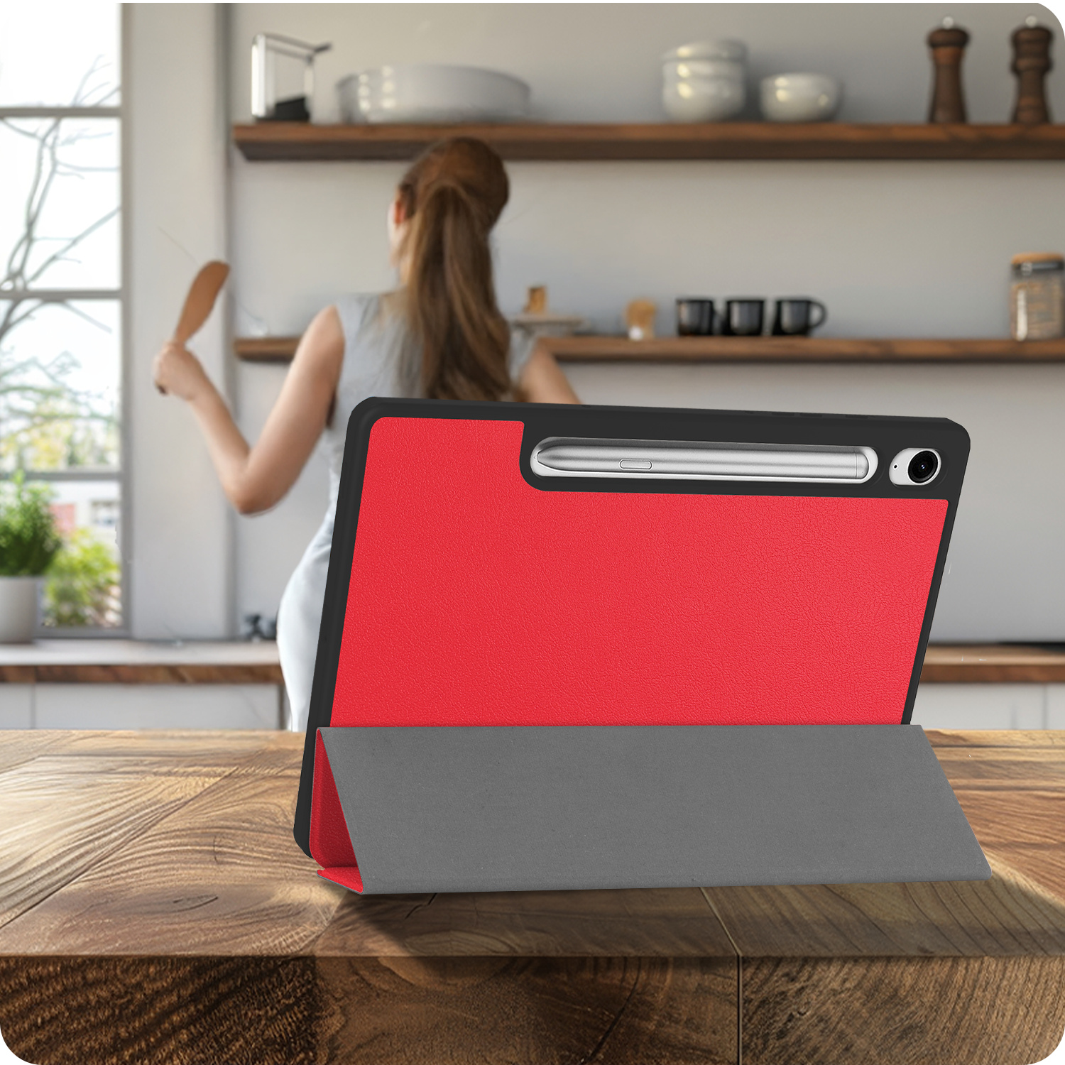 Nomfy Nomfy Samsung Galaxy Tab S10 FE Hoesje Met Uitsparing S Pen Met Screenprotector - Rood