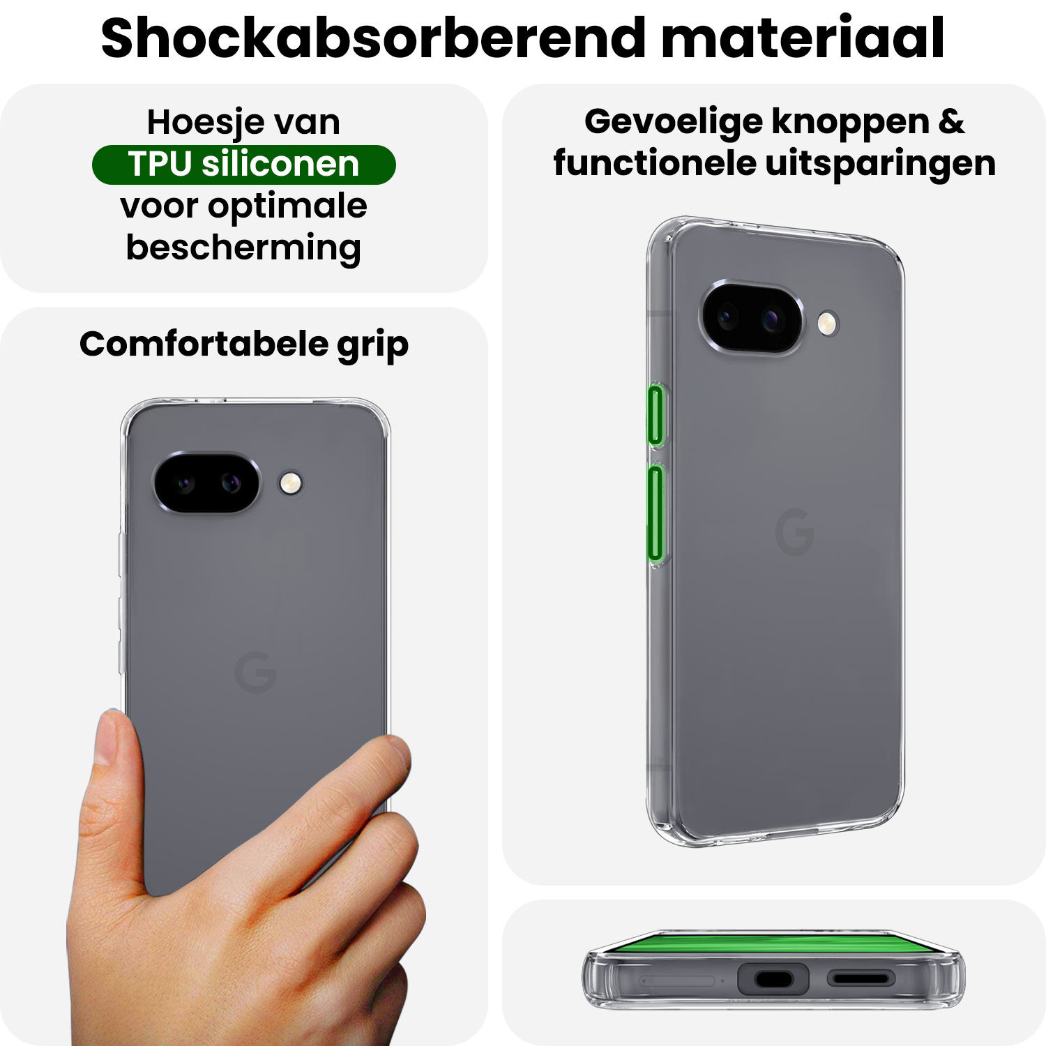 BASEY. BASEY. Google Pixel 9a Hoesje Siliconen Met Screenprotector - Transparant